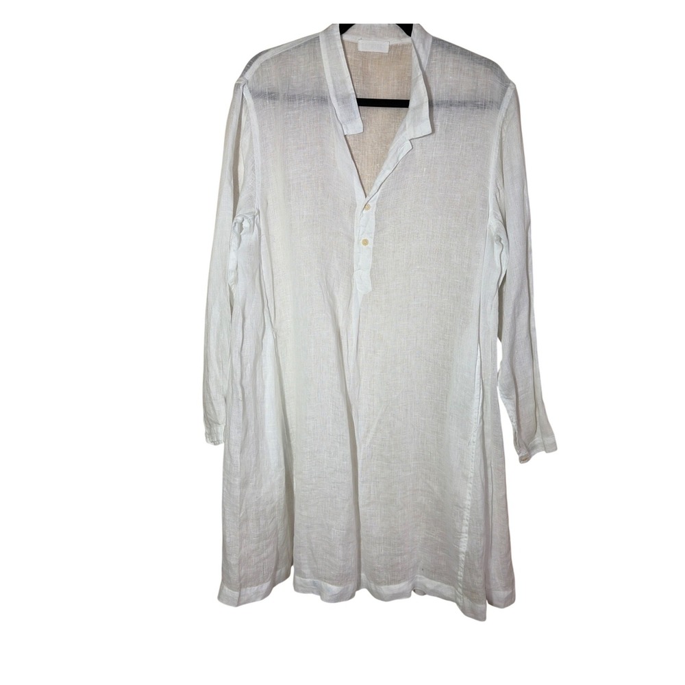 CP Shades White Linen Tunic Long Sleeve Oversized Top L womens coastal coverup